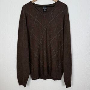 Jos. A. Bank Men's Lambswool Blend Argyle V-Neck Sweater Preppy Academia XL